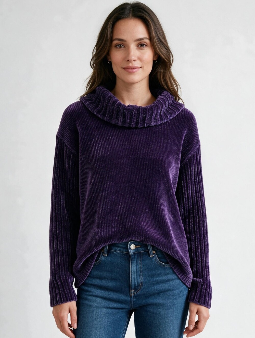 Coldwater Creek Chenille Plush Velvety Soft Cowl Neck Long Sleeve Sweater Large